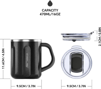 16 oz Insulated Coffee Mug with Handle and Lid, Double Wall Stainless Steel Vacuum Thermal Coffee Mug, Travel Coffee Cup Thermal Cup for Home and Office, Eggshell Blue