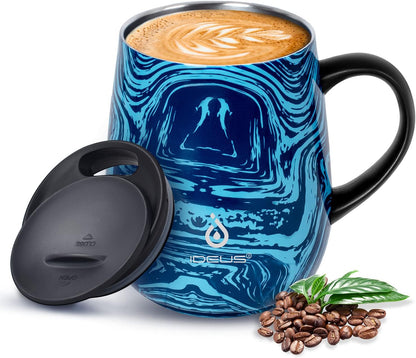 16 oz Insulated Coffee Mug with Handle and Lid, Double Wall Stainless Steel Vacuum Thermal Coffee Mug, Travel Coffee Cup Thermal Cup for Home and Office, Eggshell Blue
