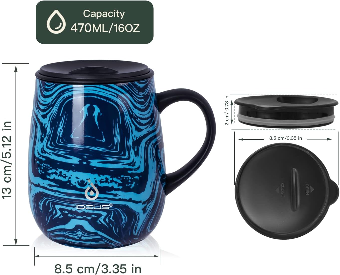 16 oz Insulated Coffee Mug with Handle and Lid, Double Wall Stainless Steel Vacuum Thermal Coffee Mug, Travel Coffee Cup Thermal Cup for Home and Office, Eggshell Blue