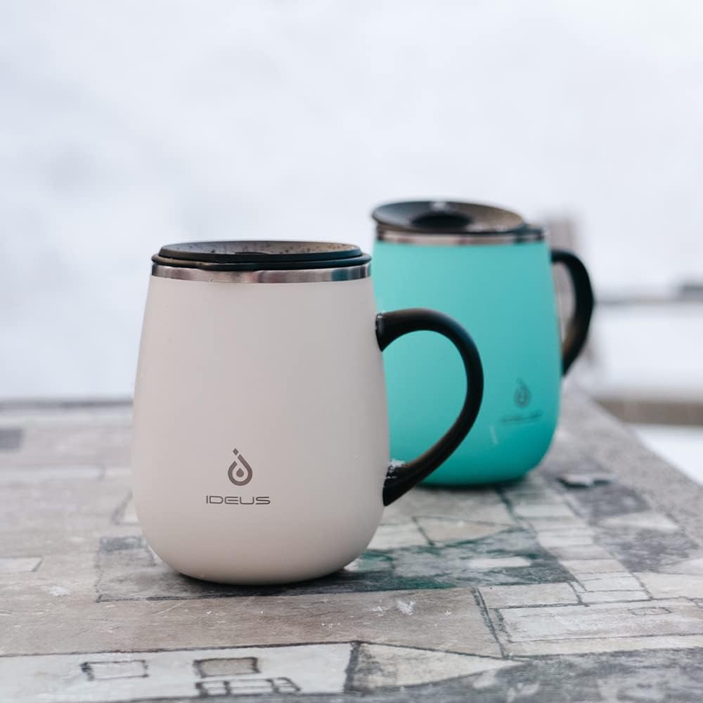 16 oz Insulated Coffee Mug with Handle and Lid, Double Wall Stainless Steel Vacuum Thermal Coffee Mug, Travel Coffee Cup Thermal Cup for Home and Office, Eggshell Blue