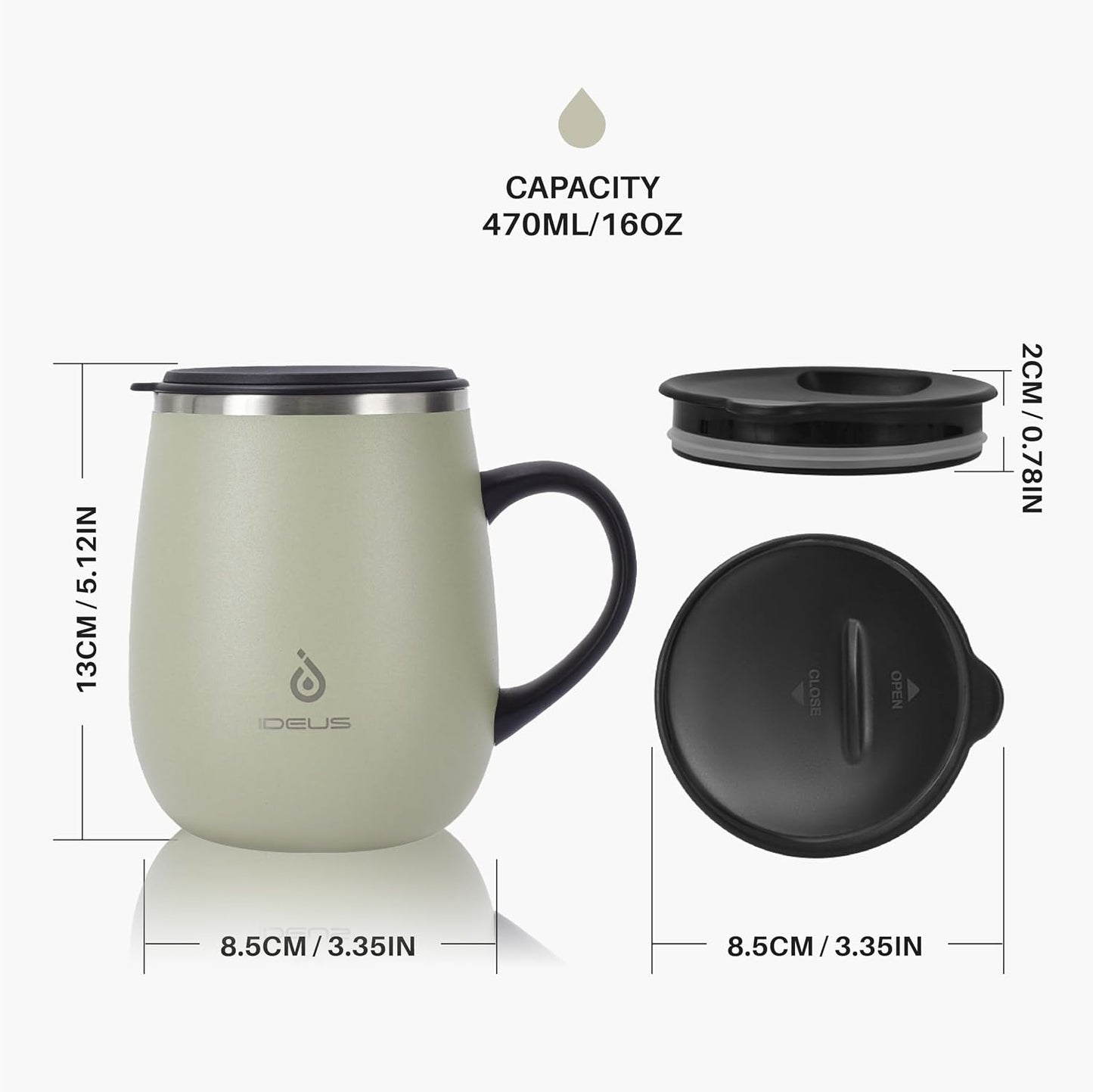 16 oz Insulated Coffee Mug with Handle and Lid, Double Wall Stainless Steel Vacuum Thermal Coffee Mug, Travel Coffee Cup Thermal Cup for Home and Office, Eggshell Blue