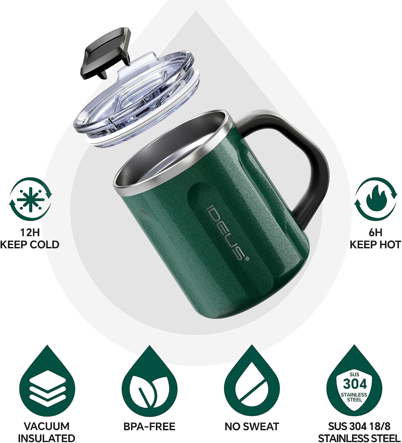 16 oz Insulated Coffee Mug with Handle and Lid, Double Wall Stainless Steel Vacuum Thermal Coffee Mug, Travel Coffee Cup Thermal Cup for Home and Office, Eggshell Blue