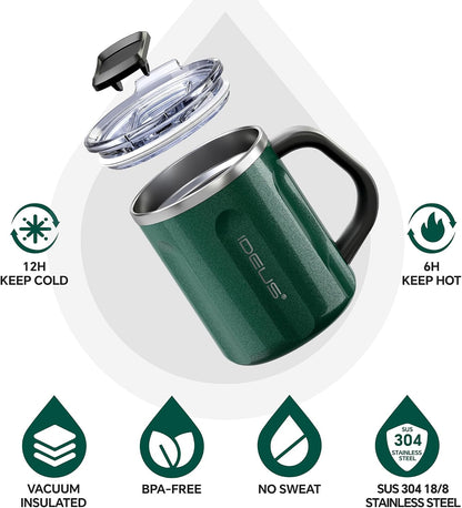 16 oz Insulated Coffee Mug with Handle and Lid, Double Wall Stainless Steel Vacuum Thermal Coffee Mug, Travel Coffee Cup Thermal Cup for Home and Office, Eggshell Blue