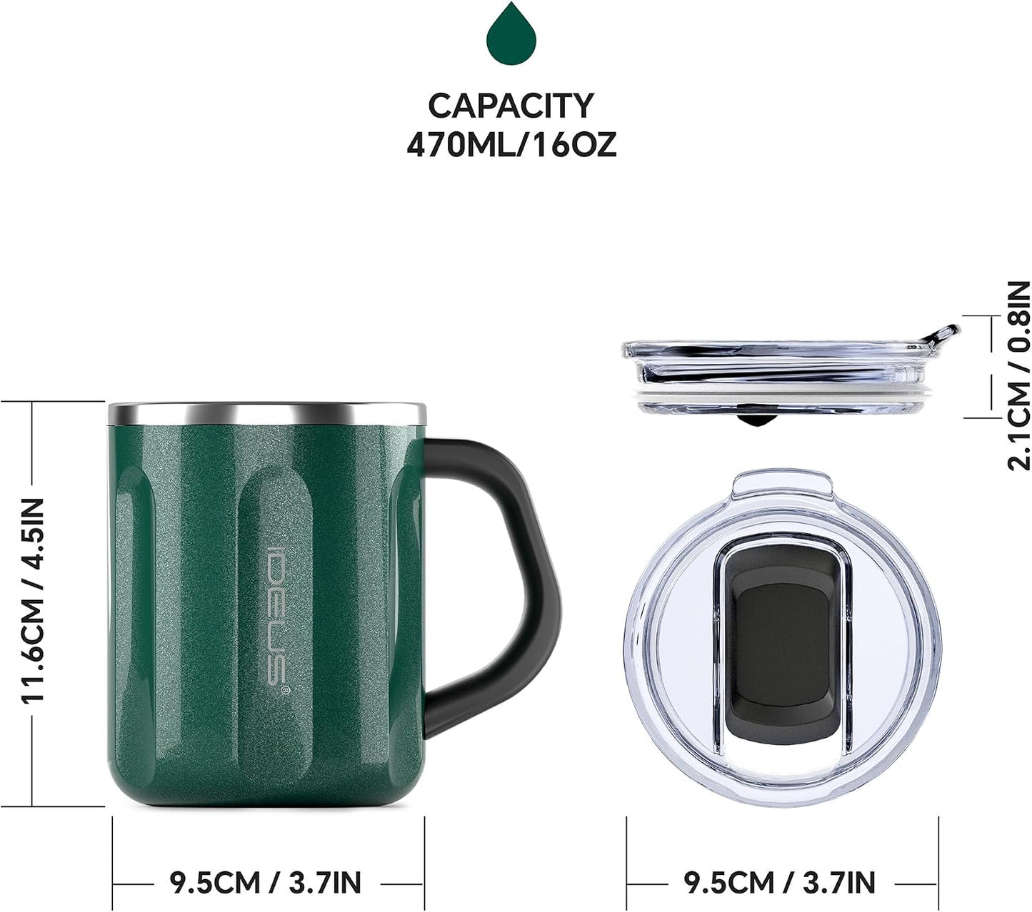 16 oz Insulated Coffee Mug with Handle and Lid, Double Wall Stainless Steel Vacuum Thermal Coffee Mug, Travel Coffee Cup Thermal Cup for Home and Office, Eggshell Blue