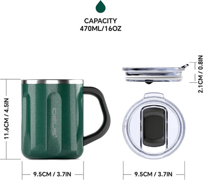 16 oz Insulated Coffee Mug with Handle and Lid, Double Wall Stainless Steel Vacuum Thermal Coffee Mug, Travel Coffee Cup Thermal Cup for Home and Office, Eggshell Blue