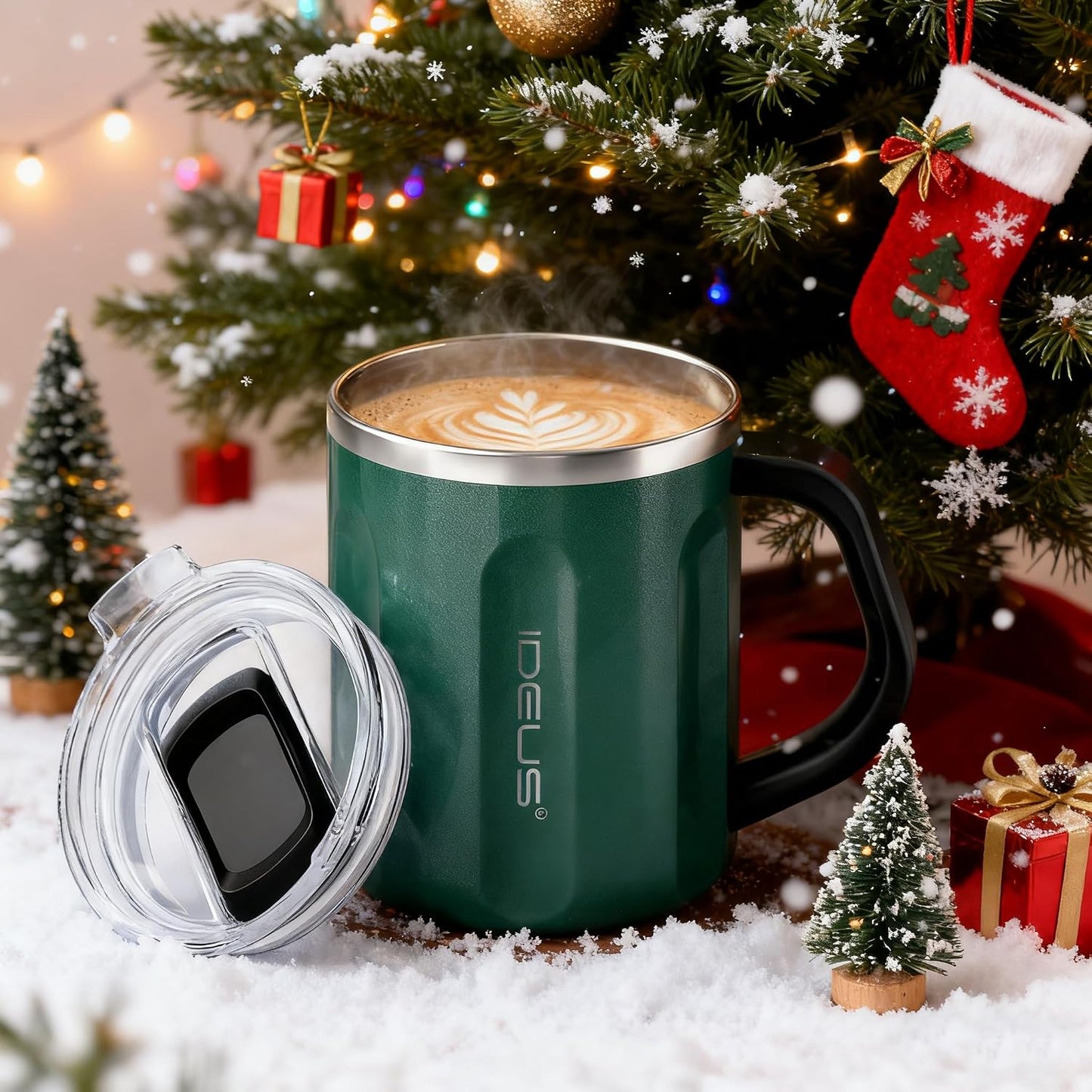 16 oz Insulated Coffee Mug with Handle and Lid, Double Wall Stainless Steel Vacuum Thermal Coffee Mug, Travel Coffee Cup Thermal Cup for Home and Office, Eggshell Blue