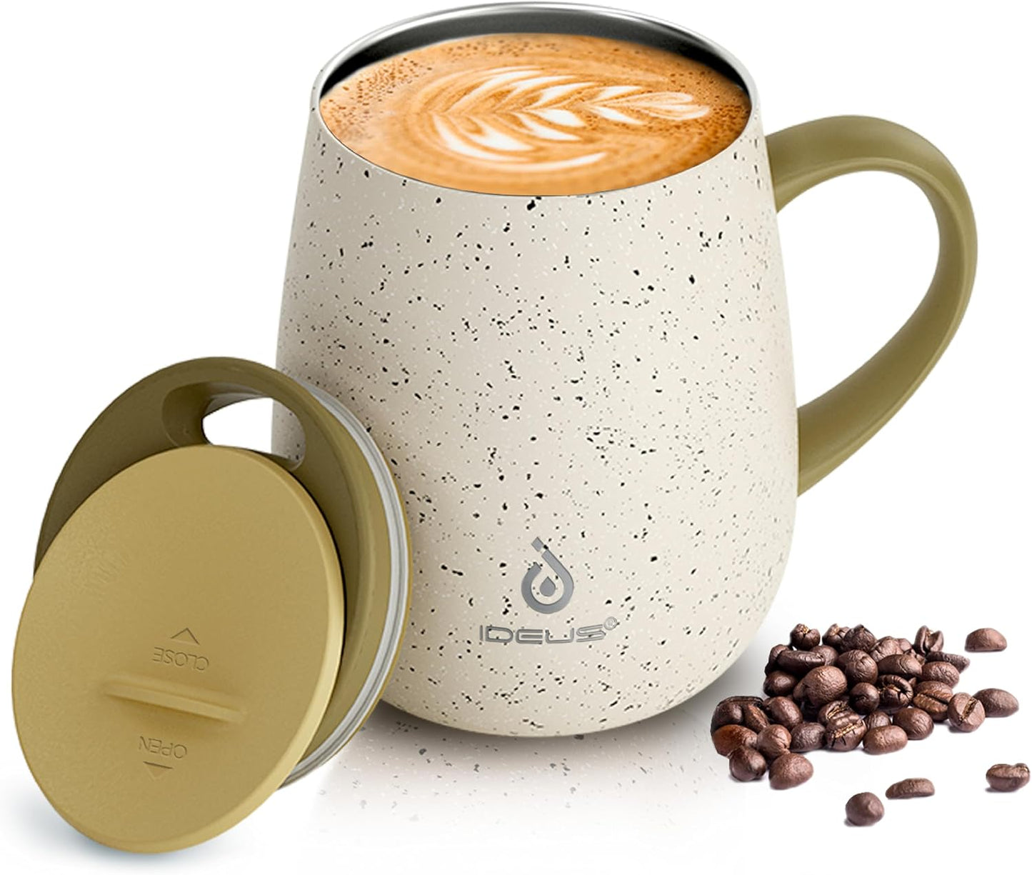 16 oz Insulated Coffee Mug with Handle and Lid, Double Wall Stainless Steel Vacuum Thermal Coffee Mug, Travel Coffee Cup Thermal Cup for Home and Office, Eggshell Blue
