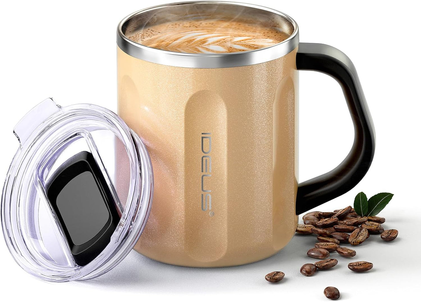 16 oz Insulated Coffee Mug with Handle and Lid, Double Wall Stainless Steel Vacuum Thermal Coffee Mug, Travel Coffee Cup Thermal Cup for Home and Office, Eggshell Blue