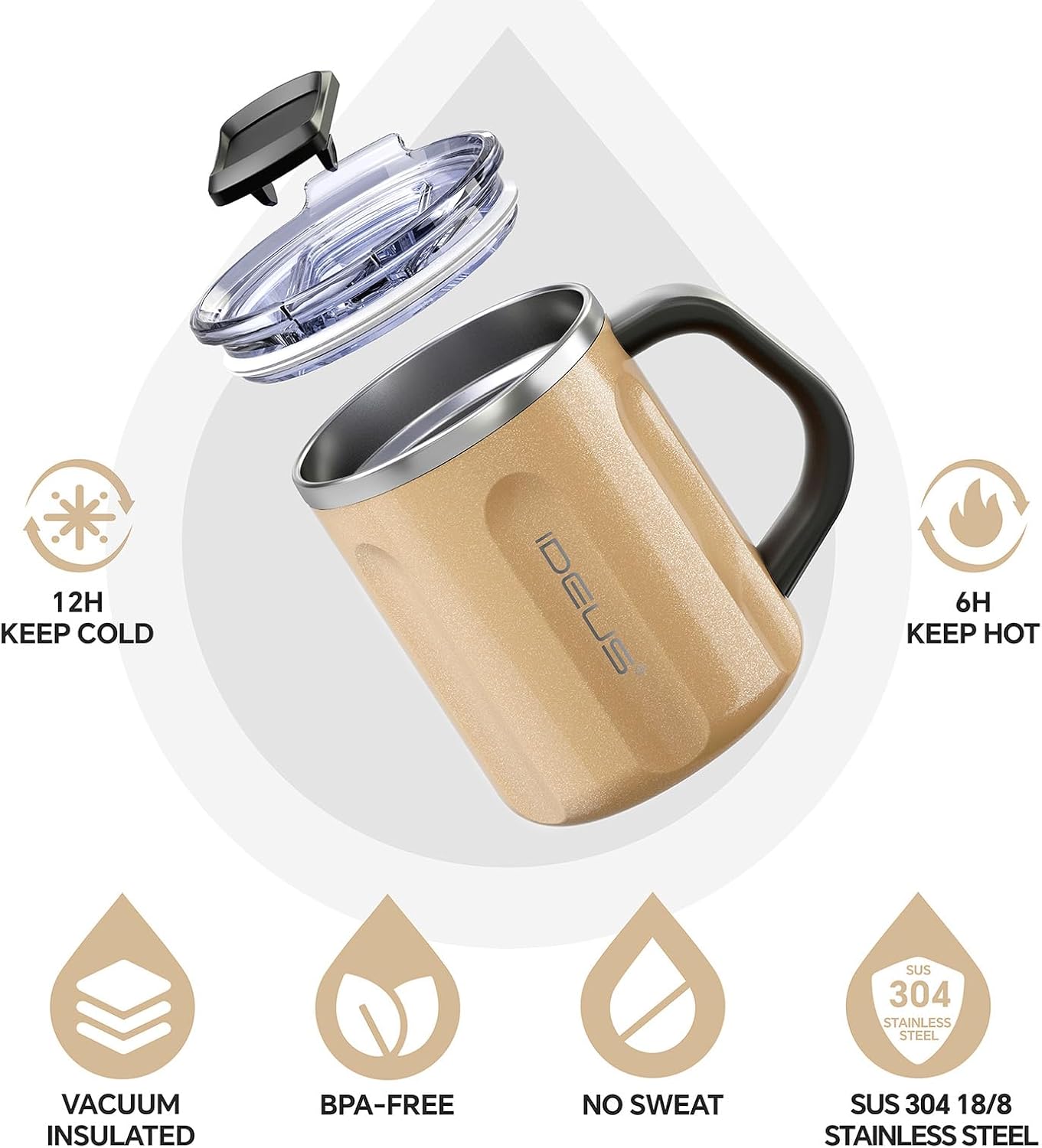 16 oz Insulated Coffee Mug with Handle and Lid, Double Wall Stainless Steel Vacuum Thermal Coffee Mug, Travel Coffee Cup Thermal Cup for Home and Office, Eggshell Blue