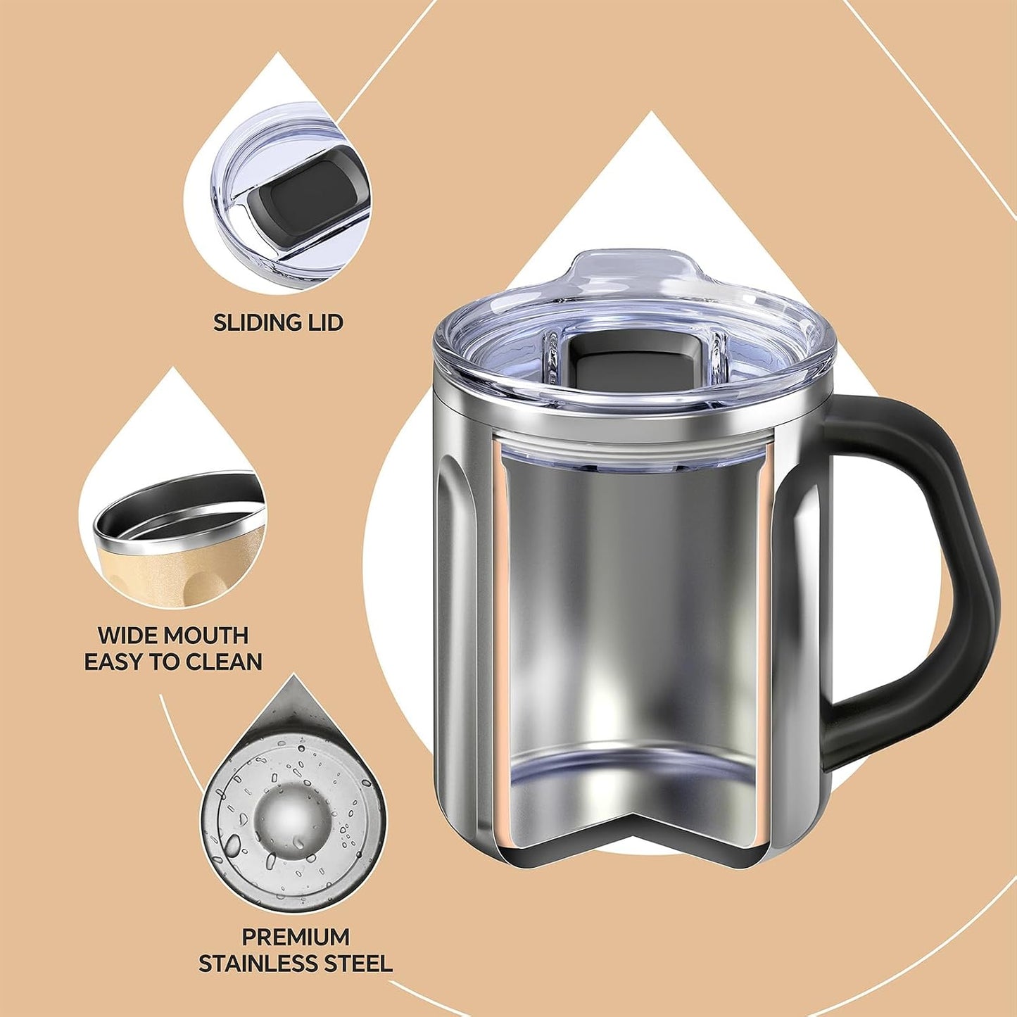16 oz Insulated Coffee Mug with Handle and Lid, Double Wall Stainless Steel Vacuum Thermal Coffee Mug, Travel Coffee Cup Thermal Cup for Home and Office, Eggshell Blue