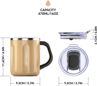 16 oz Insulated Coffee Mug with Handle and Lid, Double Wall Stainless Steel Vacuum Thermal Coffee Mug, Travel Coffee Cup Thermal Cup for Home and Office, Eggshell Blue