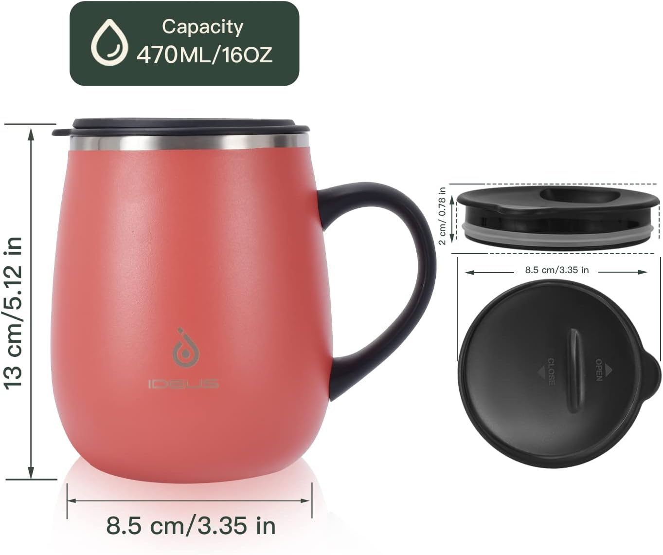 16 oz Insulated Coffee Mug with Handle and Lid, Double Wall Stainless Steel Vacuum Thermal Coffee Mug, Travel Coffee Cup Thermal Cup for Home and Office, Eggshell Blue