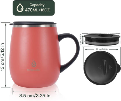 16 oz Insulated Coffee Mug with Handle and Lid, Double Wall Stainless Steel Vacuum Thermal Coffee Mug, Travel Coffee Cup Thermal Cup for Home and Office, Eggshell Blue