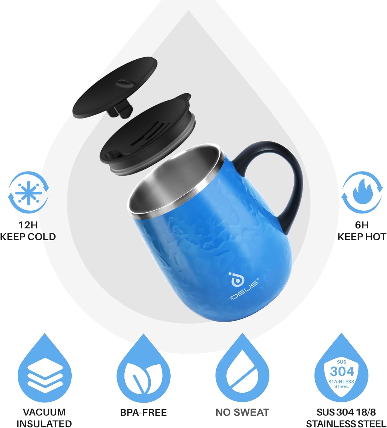 16 oz Insulated Coffee Mug with Handle and Lid, Double Wall Stainless Steel Vacuum Thermal Coffee Mug, Travel Coffee Cup Thermal Cup for Home and Office, Eggshell Blue