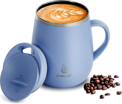 16 oz Insulated Coffee Mug with Handle and Lid, Double Wall Stainless Steel Vacuum Thermal Coffee Mug, Travel Coffee Cup Thermal Cup for Home and Office, Eggshell Blue
