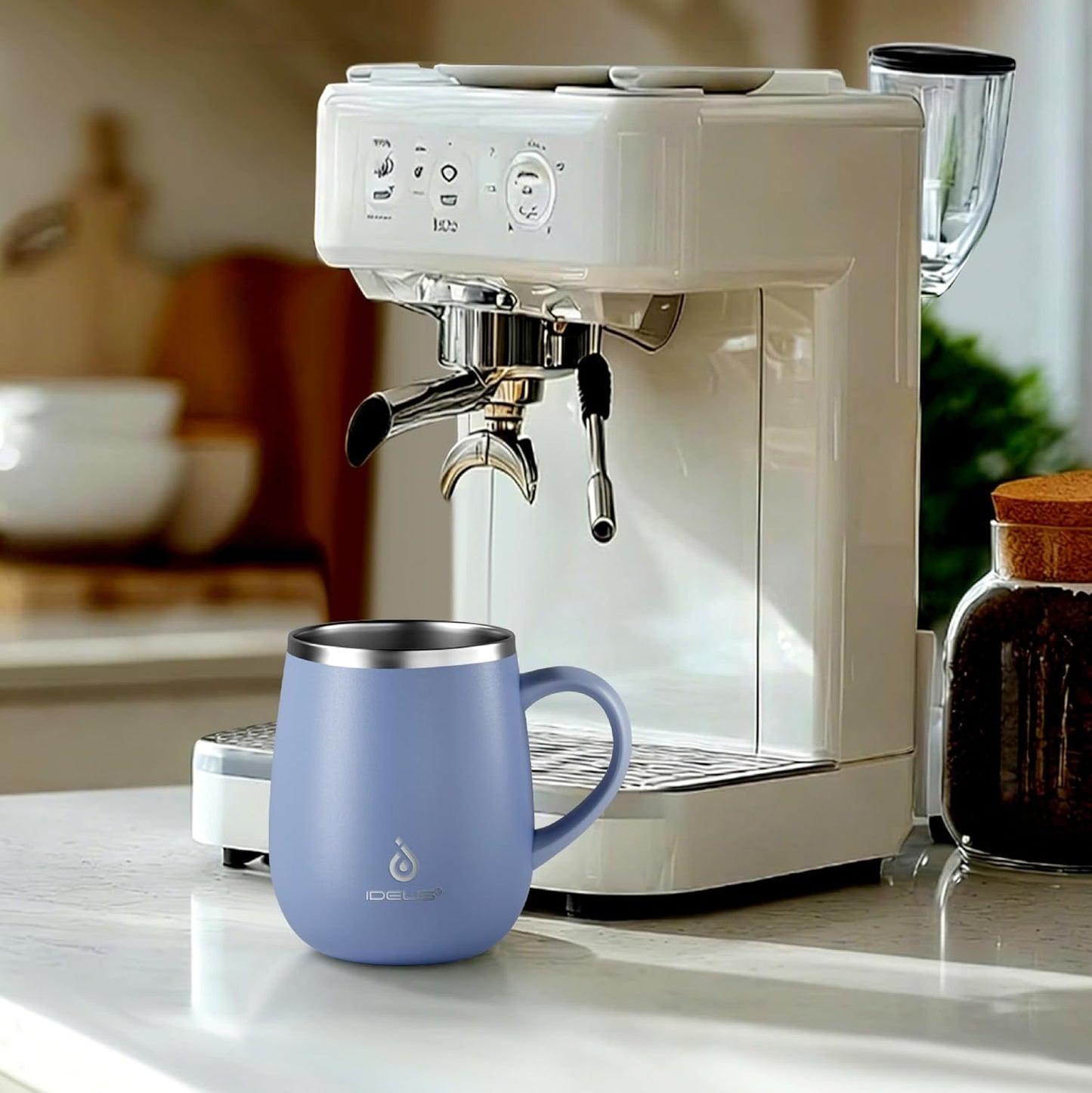16 oz Insulated Coffee Mug with Handle and Lid, Double Wall Stainless Steel Vacuum Thermal Coffee Mug, Travel Coffee Cup Thermal Cup for Home and Office, Eggshell Blue