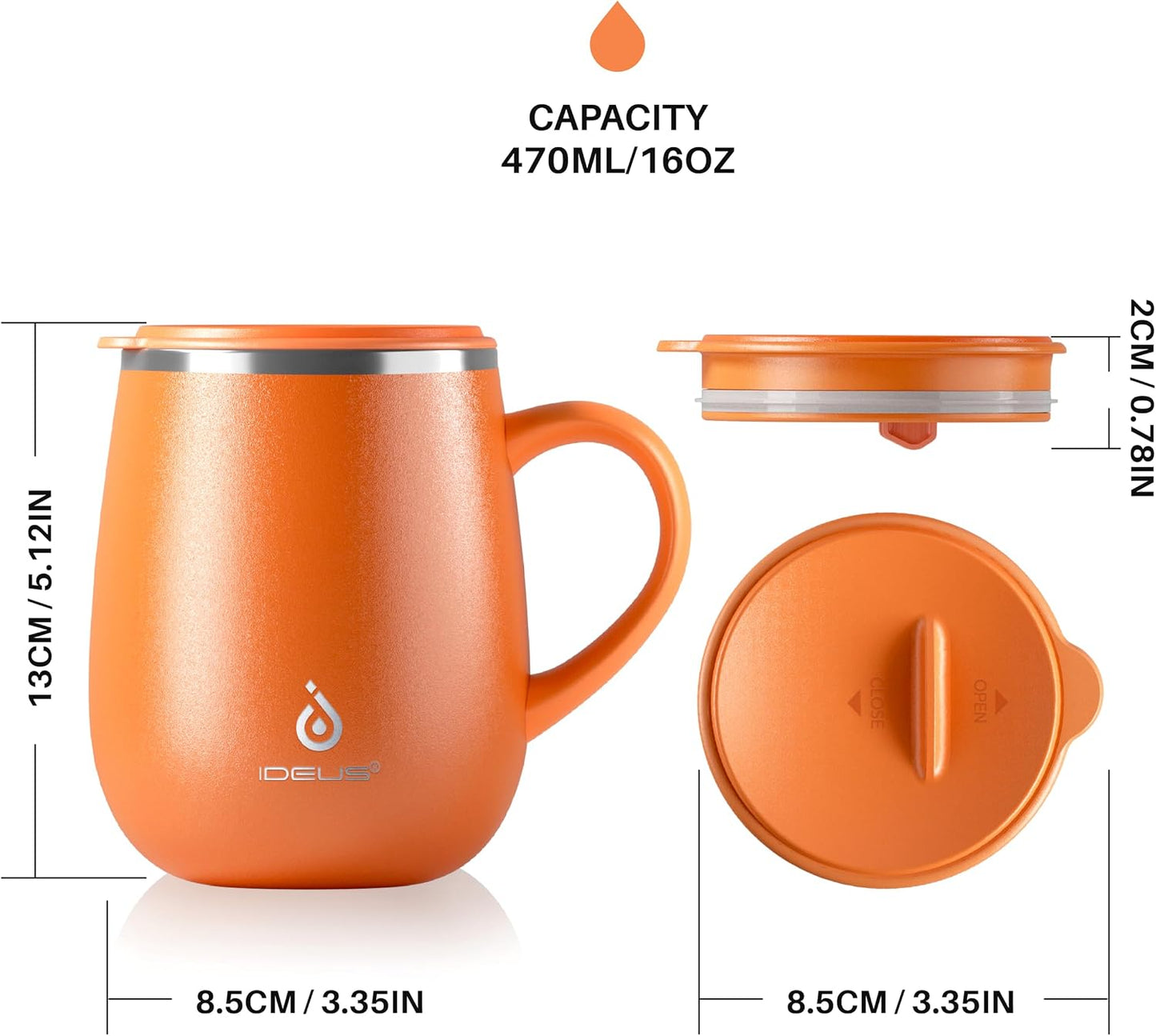 16 oz Insulated Coffee Mug with Handle and Lid, Double Wall Stainless Steel Vacuum Thermal Coffee Mug, Travel Coffee Cup Thermal Cup for Home and Office, Eggshell Blue