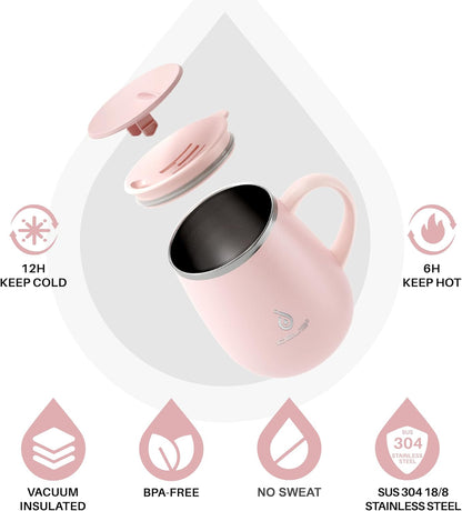16 oz Insulated Coffee Mug with Handle and Lid, Double Wall Stainless Steel Vacuum Thermal Coffee Mug, Travel Coffee Cup Thermal Cup for Home and Office, Eggshell Blue