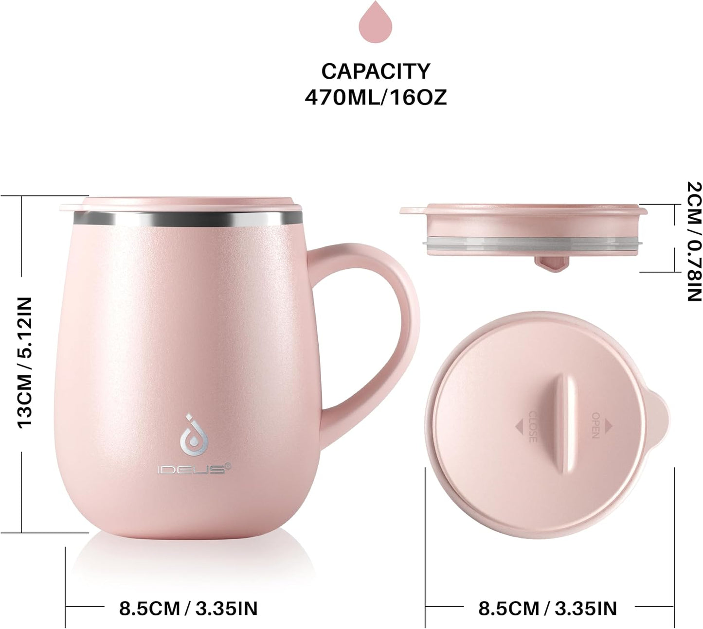 16 oz Insulated Coffee Mug with Handle and Lid, Double Wall Stainless Steel Vacuum Thermal Coffee Mug, Travel Coffee Cup Thermal Cup for Home and Office, Eggshell Blue