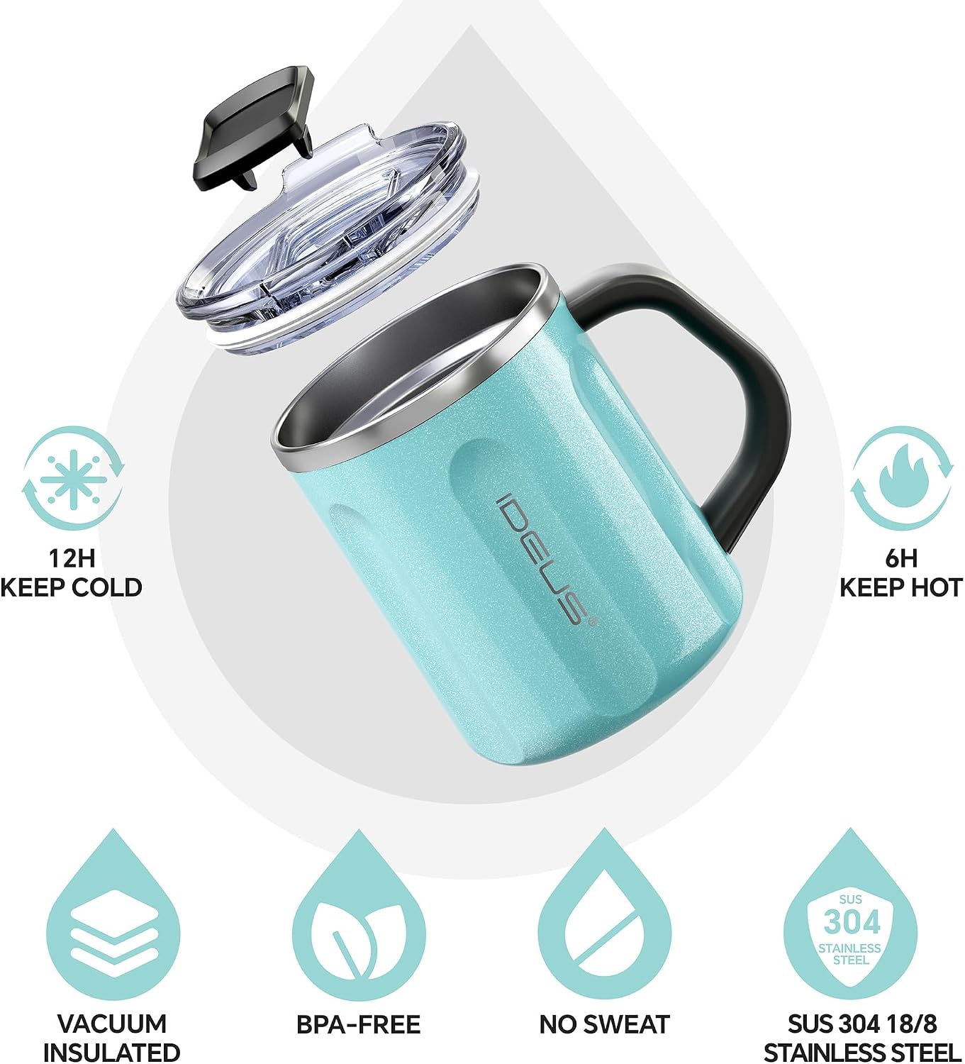 16 oz Insulated Coffee Mug with Handle and Lid, Double Wall Stainless Steel Vacuum Thermal Coffee Mug, Travel Coffee Cup Thermal Cup for Home and Office, Eggshell Blue