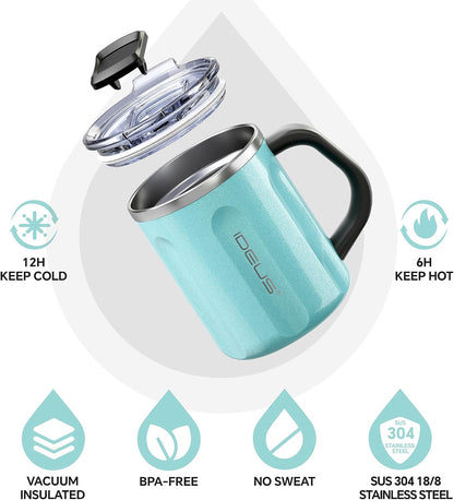 16 oz Insulated Coffee Mug with Handle and Lid, Double Wall Stainless Steel Vacuum Thermal Coffee Mug, Travel Coffee Cup Thermal Cup for Home and Office, Eggshell Blue