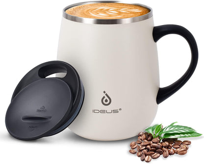 16 oz Insulated Coffee Mug with Handle and Lid, Double Wall Stainless Steel Vacuum Thermal Coffee Mug, Travel Coffee Cup Thermal Cup for Home and Office, Eggshell Blue