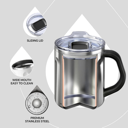 16 oz Insulated Coffee Mug with Handle and Lid, Double Wall Stainless Steel Vacuum Thermal Coffee Mug, Travel Coffee Cup Thermal Cup for Home and Office, Eggshell Blue
