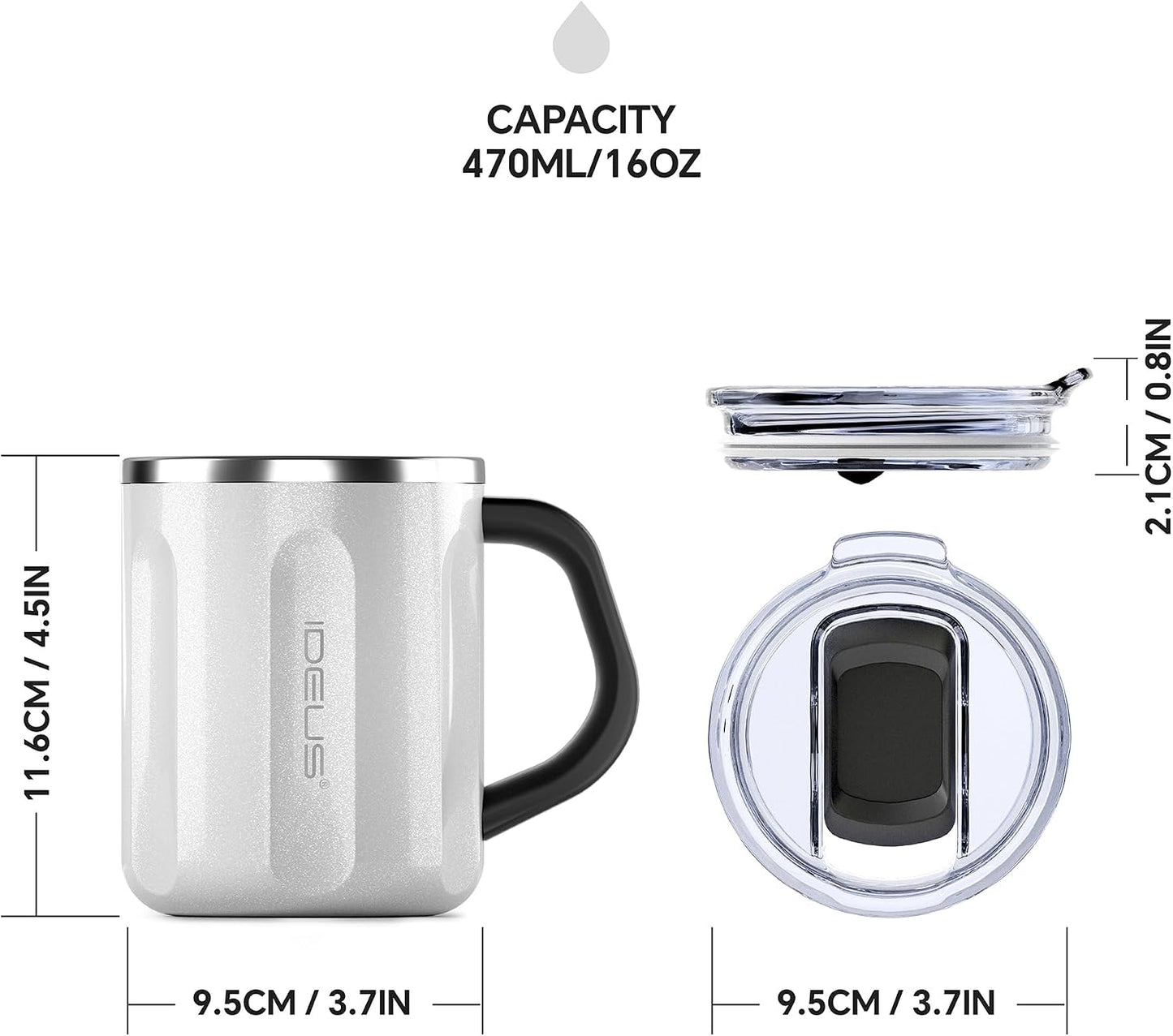 16 oz Insulated Coffee Mug with Handle and Lid, Double Wall Stainless Steel Vacuum Thermal Coffee Mug, Travel Coffee Cup Thermal Cup for Home and Office, Eggshell Blue