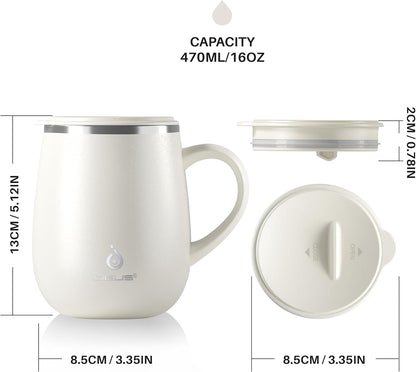 16 oz Insulated Coffee Mug with Handle and Lid, Double Wall Stainless Steel Vacuum Thermal Coffee Mug, Travel Coffee Cup Thermal Cup for Home and Office, Eggshell Blue