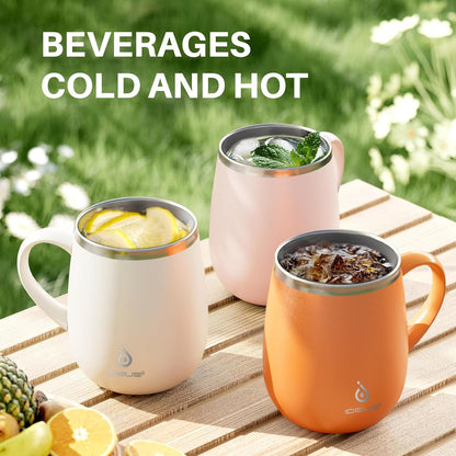 16 oz Insulated Coffee Mug with Handle and Lid, Double Wall Stainless Steel Vacuum Thermal Coffee Mug, Travel Coffee Cup Thermal Cup for Home and Office, Eggshell Blue