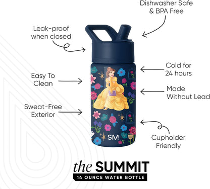 Simple Modern Disney Minnie Mouse Kids Water Bottle with Straw Lid | 14oz Insulated Stainless Steel Kids Tumbler & Spill Proof Toddler Cup for School, Girls, Boys | Summit | Minnie Mouse Fun - Colors A