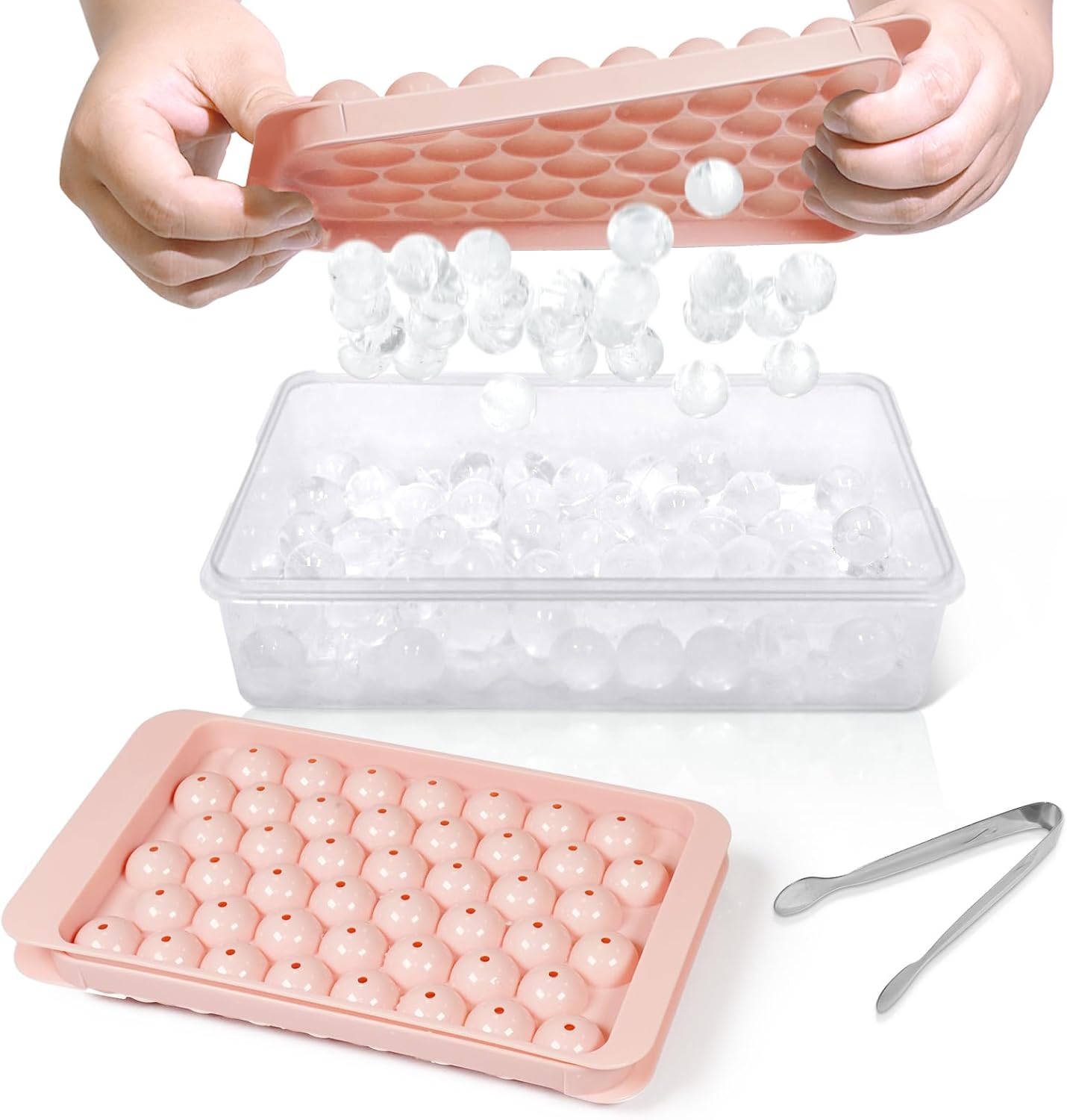 WIBIMEN Ice Cube Tray with Lid and Bin - Round Ice Trays for Freezer with Lid - Ice Cube Trays for Freezer with Ice Container (1"-2PACK Blue)