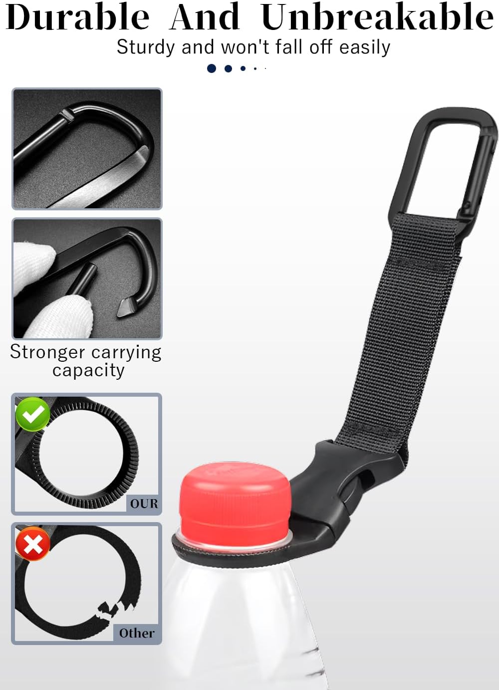 ZXZone 2PCS Bottle Buckle Clip Hanging Buckle Portable Water Bottle Ring Holder Keychain Mineral Water Bottle Clip for Backpack Belt Nylon Webbing Strap for Outdoor Tactical Camping Hiking(D,Green)