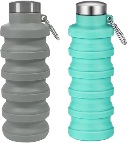 Collapsible Water Bottles,16oz Capacity Portable Reusable Silicone Water Bottle,Leak-proof,with buckle,foldable storage,Lightweight Durable for Fitness,Cycling,Sports,Camping,Hiking (Deep Black)