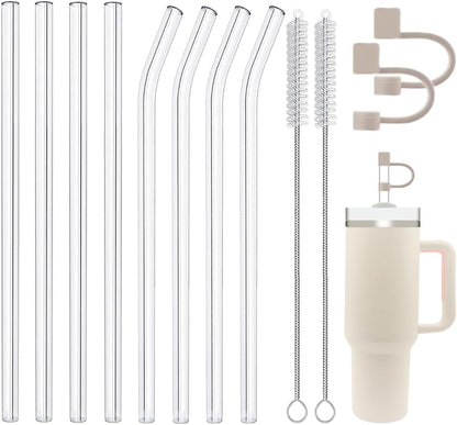 Replacement Glass Straw Compatible with Stanley 40 oz 30 oz Cup Tumbler, Reusable Straw with Covers and Cleaning Brush, 12 PCS