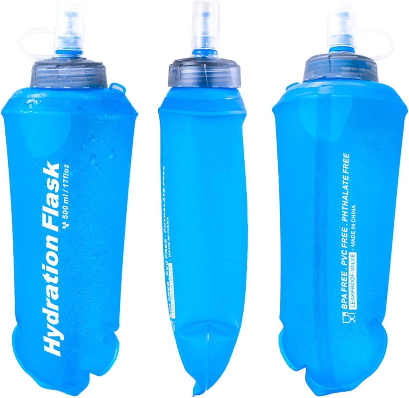 Azarxis TPU Soft Flask Collapsible Water Bottles BPA-Free 250ml 350ml 500ml for Hydration Vest Pack Running Hiking Cycling Climbing