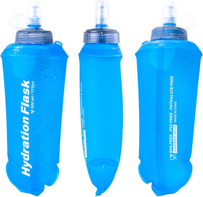 Azarxis TPU Soft Flask Collapsible Water Bottles BPA-Free 250ml 350ml 500ml for Hydration Vest Pack Running Hiking Cycling Climbing