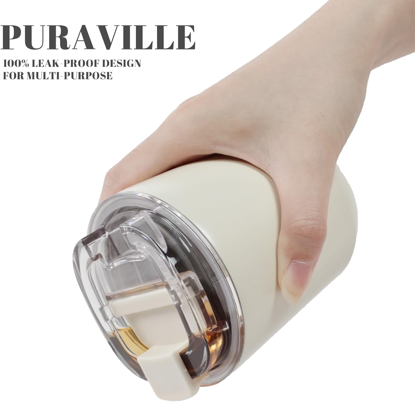 Puraville Insulated Tumblers with Lid, 14 oz Travel Coffee Mug Stainless Steel Vacuum Cup, Leak Proof Reusable Double Walled Coffee Tumbler for Iced and Hot Drinks, Cream