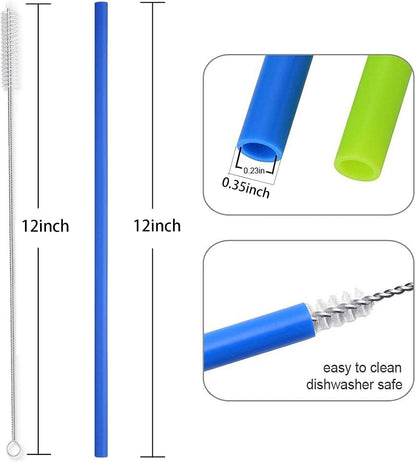 Pastel Color 14” Extra Long Silicone Replacement Straw for 40 oz Stanley Cup, Reusable Flexible Tall Giant Big Drinking Straw for Quencher Tumbler,1Gallon/64 oz Water Bottle,Hydro Jug-6 pack
