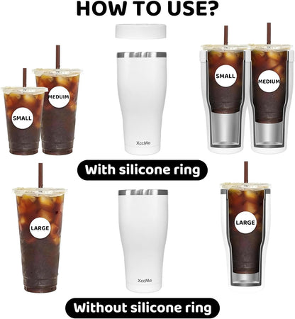 Universal Iced Coffee Sleeve,32oz Double Wall Stainless Steel Insulator Fits 16-32oz Starbucks/Dunkin/McDonalds Cups,Reusable Iced Coffee Cup Holder,Leak-Proof Tumbler for Hot,Cold Drink
