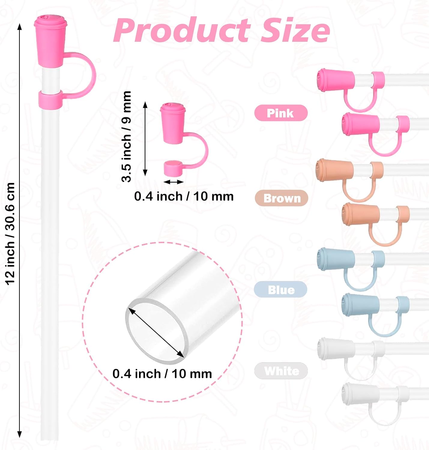 6 Straws with Cover Cap for Stanley 40oz Tumbler Replacement, Reusable Straw with Stopper Tips, Perfect for Stanley Cup with Handle H2.0, 14, 20, 30, 40oz Accessories
