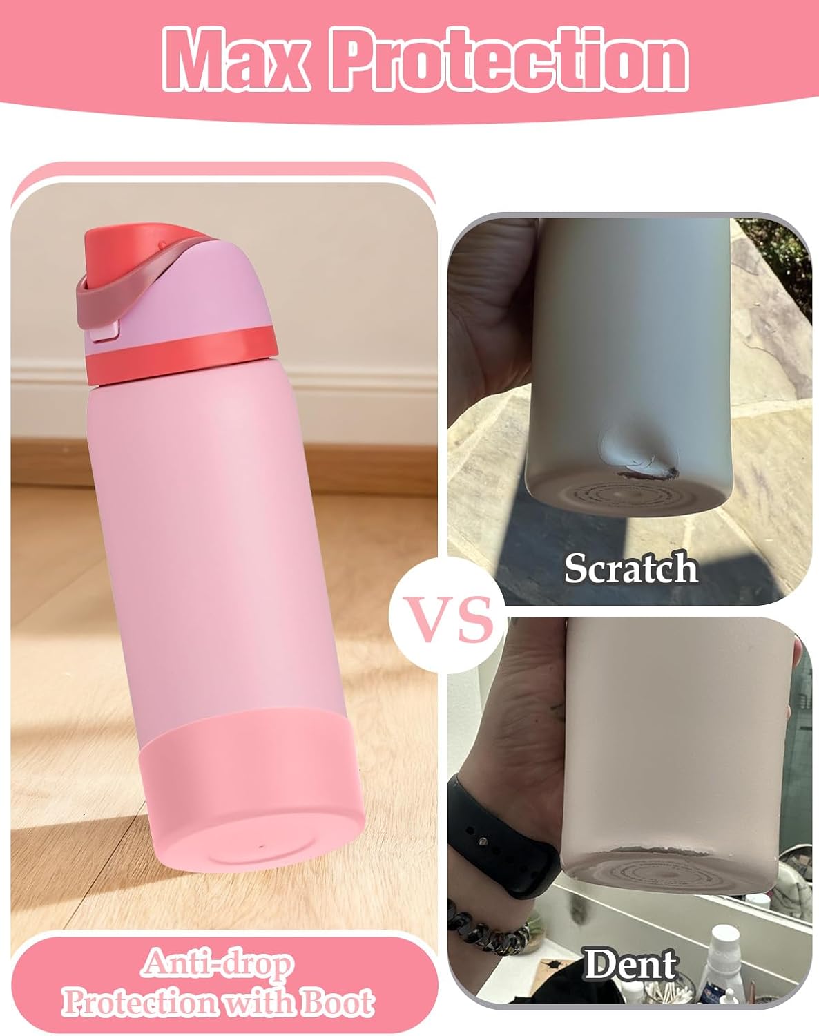 Mity rain 2PCS Silicone Boot for Owala Water Bottle 24 oz 32 oz, Anti-Slip Protective Sleeve Bottom Bumper Protector for FreeSip Stainless Steel Water Bottles Accessories