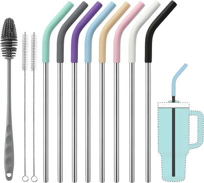 Replacement Straws for 40oz Stanley Tumblers,4 Pack Metal Straws Reusable Compatible with 40oz Cup,12" Extra Long Stainless Steel Straw with Silicone Tips,Cleaner Brush and Tumbler Brush