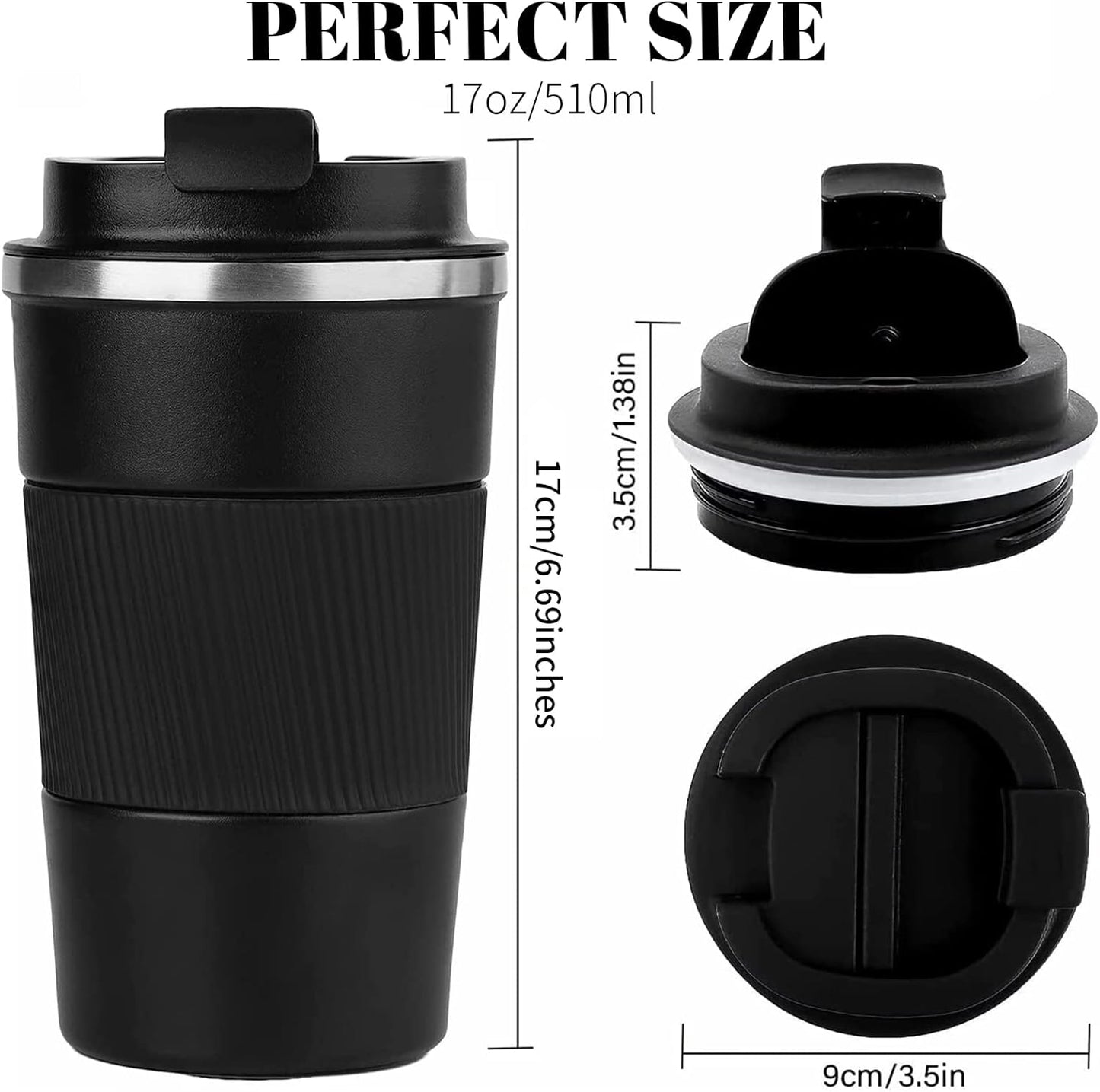 YINBAOGE Insulated Travel Coffee Mug, Spill & Leak Proof, Portable To Go Camping Stainless Steel Coffee Tumbler, Reusable Thermal Coffee Cup with Lid for Hot & Cold Drinks (Black, 12 OZ)