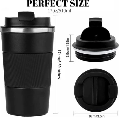 YINBAOGE Insulated Travel Coffee Mug, Spill & Leak Proof, Portable To Go Camping Stainless Steel Coffee Tumbler, Reusable Thermal Coffee Cup with Lid for Hot & Cold Drinks (Black, 12 OZ)
