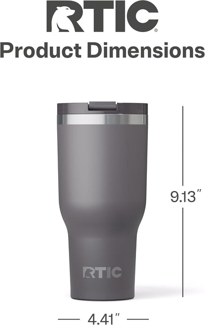 RTIC 20oz Essential Tumbler with Lid, Ceramic Lined, Insulated, Stainless Steel, Metal, Double Wall Vacuum-Insulation, Travel Cup for Iced Coffee, Tea, Hot and Cold Drink, Graphite