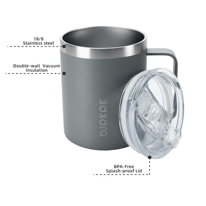 BJPKPK 2 pcs Insulated Coffee Mug, 14oz Insulated Tumbler with Lid, Stainless Steel Coffee Cups with Splash Proof Lid-White
