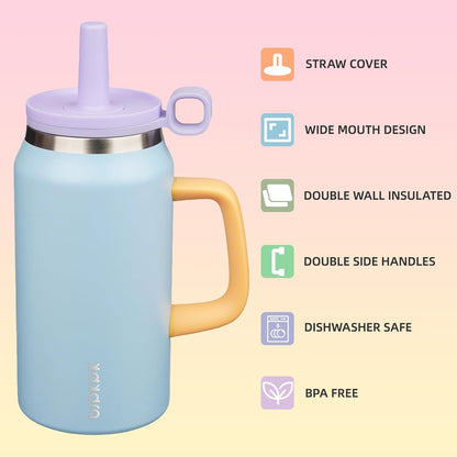 BJPKPK 50oz Insulated Tumbler with Handle Stainless Steel Travel Coffee Mug with Lid Reusable Large Water Bottle with Straw,Sky