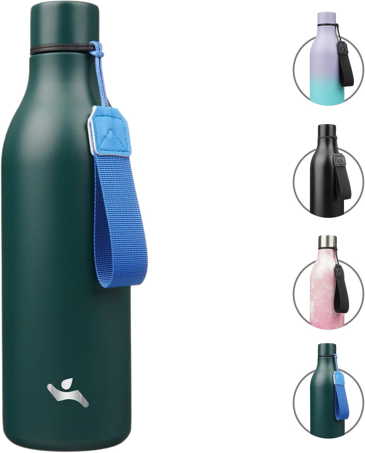 Konokyo Insulated Water Bottle with Strap,18 oz Double Wall Stainless Steel Vacuum Bottles Metal Water Flask,Macaron Green - Colors A