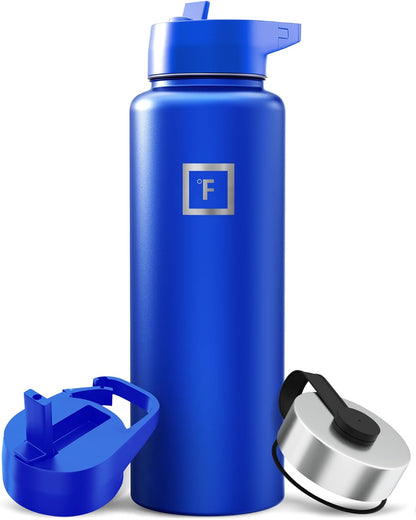 IRON °FLASK Camping & Hiking Hydration Flask with Straw, Wide Mouth Insulated Stainless Steel Sports Water Bottle - 40 oz Midnight Black